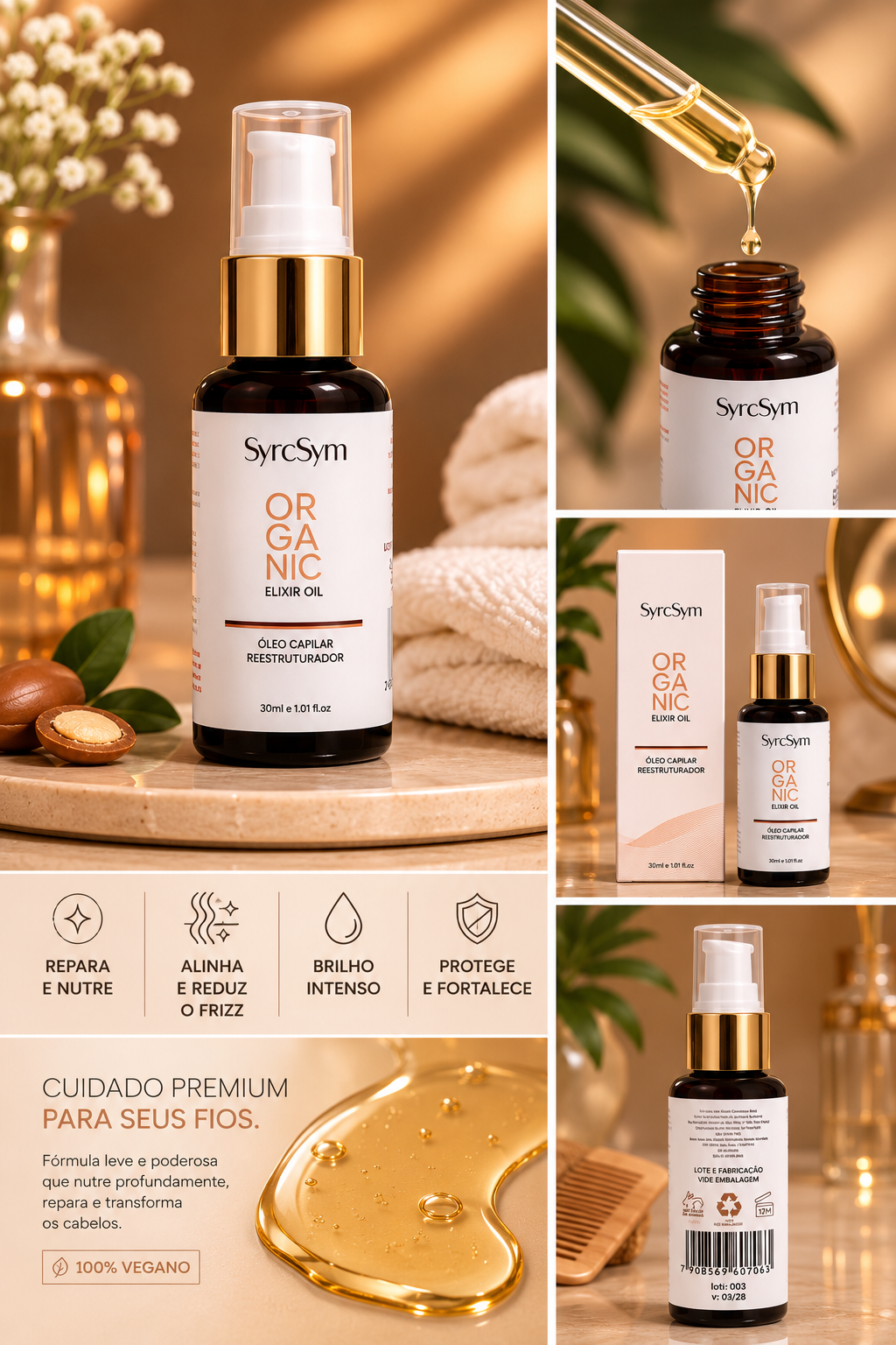 Óleo Capilar Reestruturador Elixir • 30ml (Para todo tipo de cabelo)