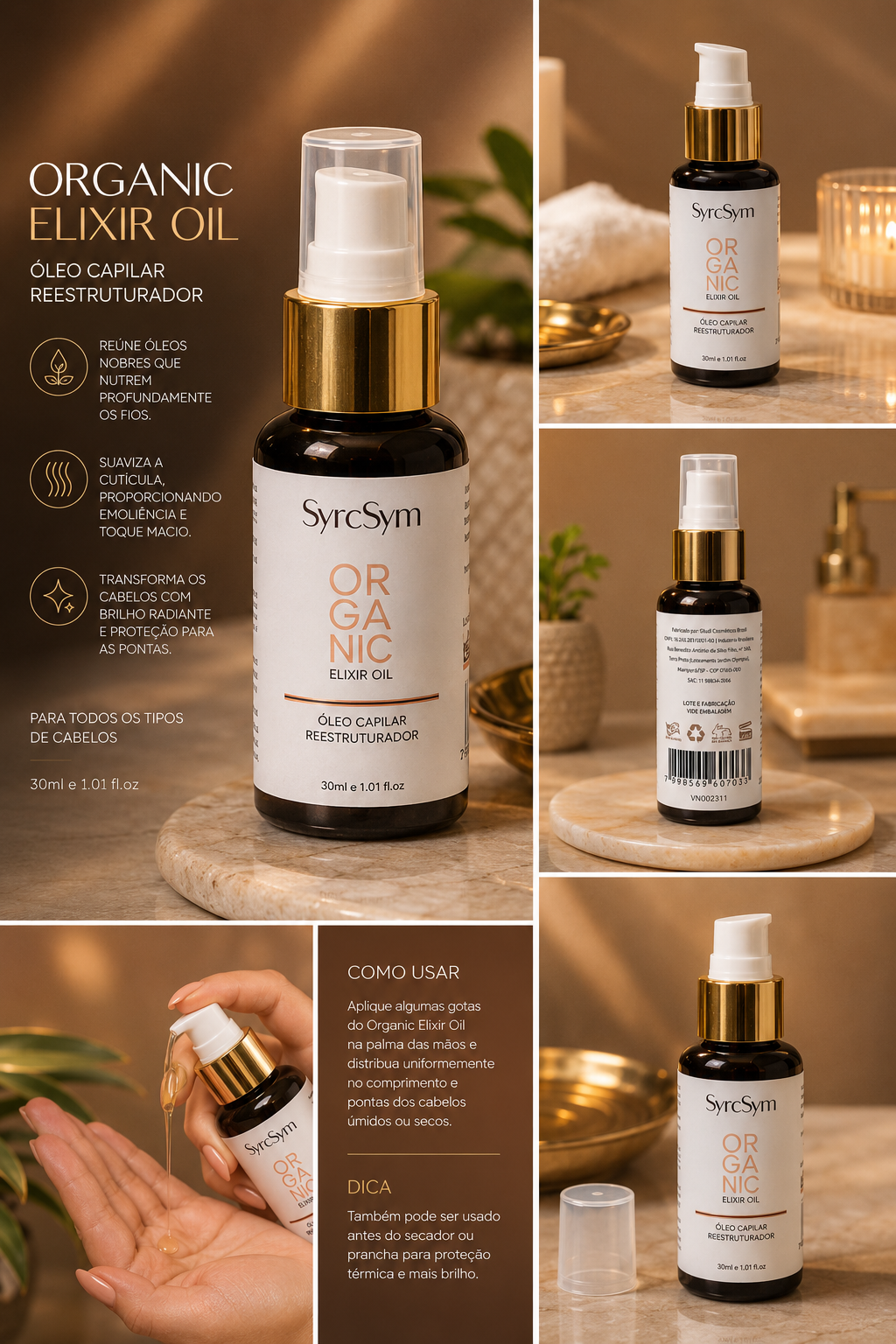 Óleo Capilar Reestruturador Elixir • 30ml (Para todo tipo de cabelo)